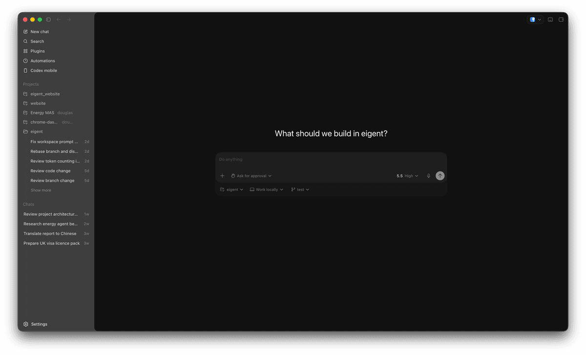 Codex desktop interface
