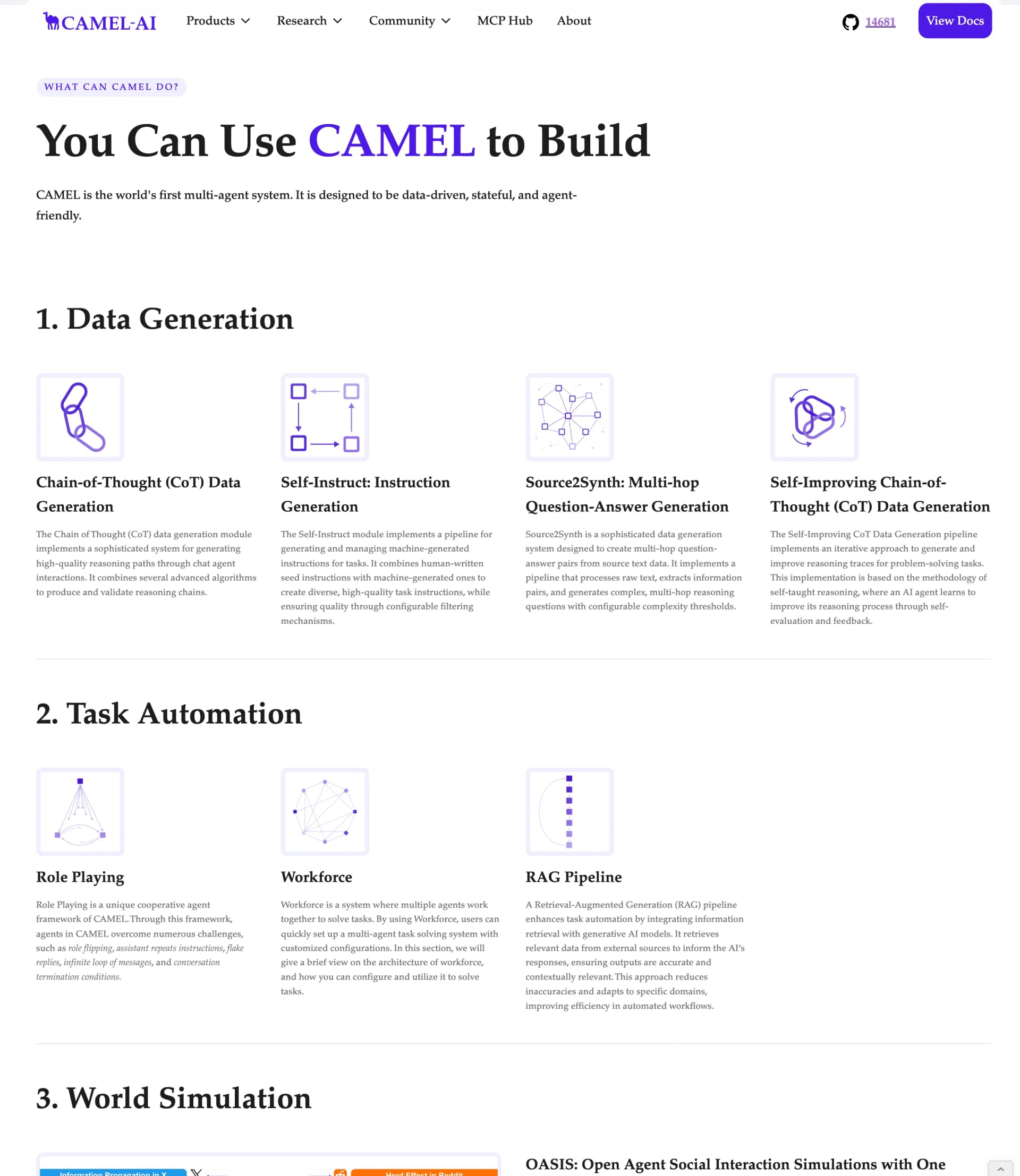 Use case section for the use case and vision of CAMEL-AI.