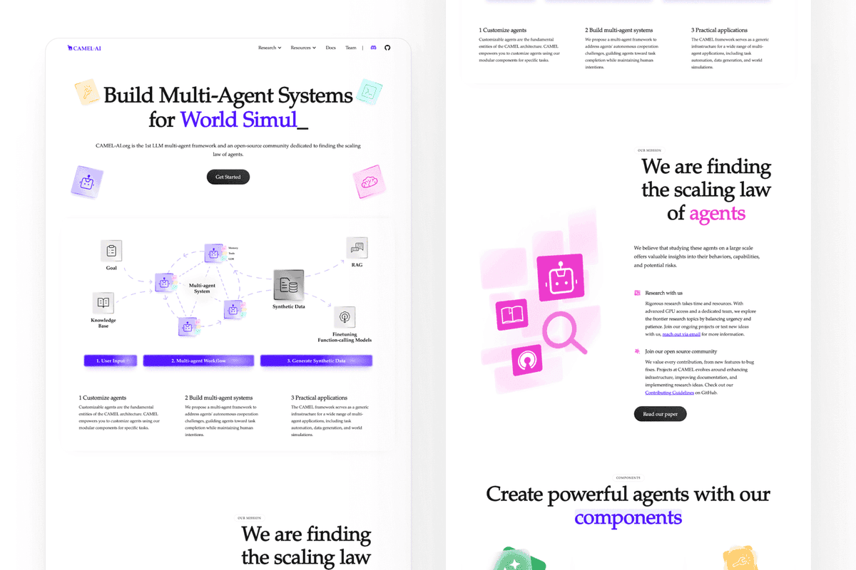 CAMEL-AI Webflow website for early public visibility and go-to-market